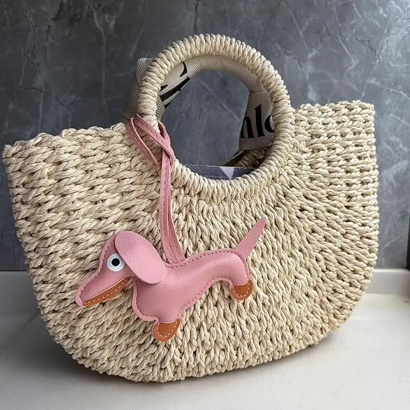 Dachshund Keychain Bag Charm Dog Shaped Cute PU Leather Animal Ornament Puppy Dog Bag Pendant Key Chain Fashion Handmade Gifts for Women Men Y2K Key Holders
