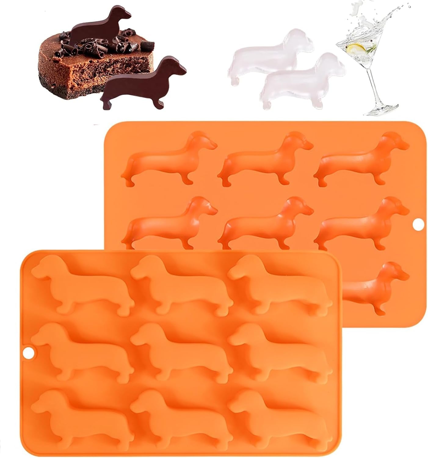 Dachshund Silicone Ice Cube Mold and Tray,2Pcs 3D Dog Nonstick Animal Trays for Cocktail Whisky,Moulds for Chocolate,Candy,Jelly Homemade Treats