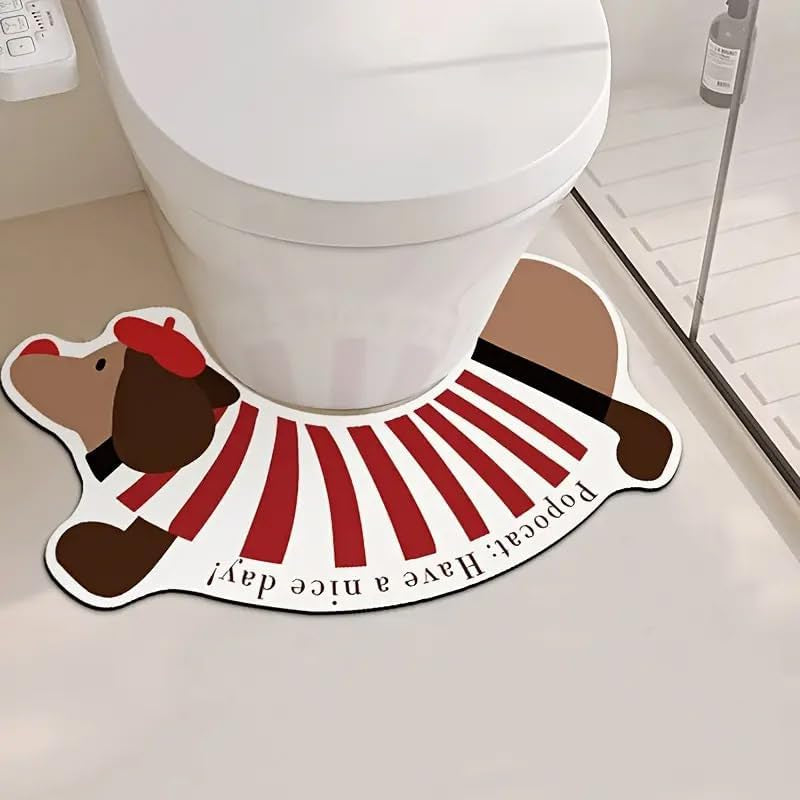 Dachshund Toilet U-Shaped Floor Mat, Bathroom Diatom Mud Quick-Drying Absorbent Non-Slip Splash-Proof Foot Mat, Toilet Sludge-Resistant
