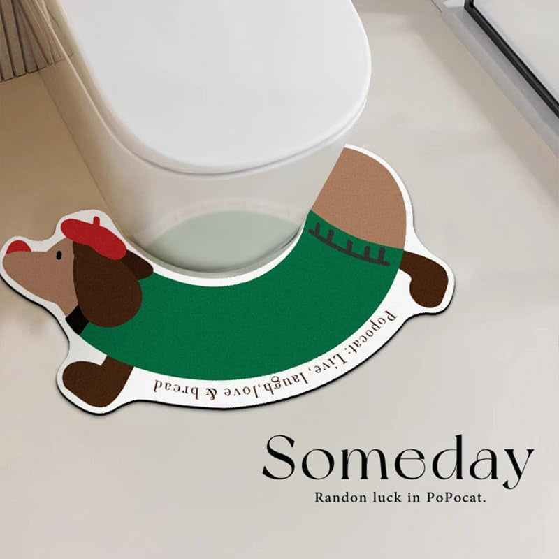 Dachshund Toilet U-Shaped Floor Mat, Bathroom Diatom Mud Quick-Drying Absorbent Non-Slip Splash-Proof Foot Mat, Toilet Sludge-Resistant