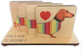 Dachshund Wooden Coasters Set with Holder, Cute Animal Shaped Drink Coasters, Handmade Table Protectors for Home and Office for Hot & Cold Drinks, Unique Dachshund Decor