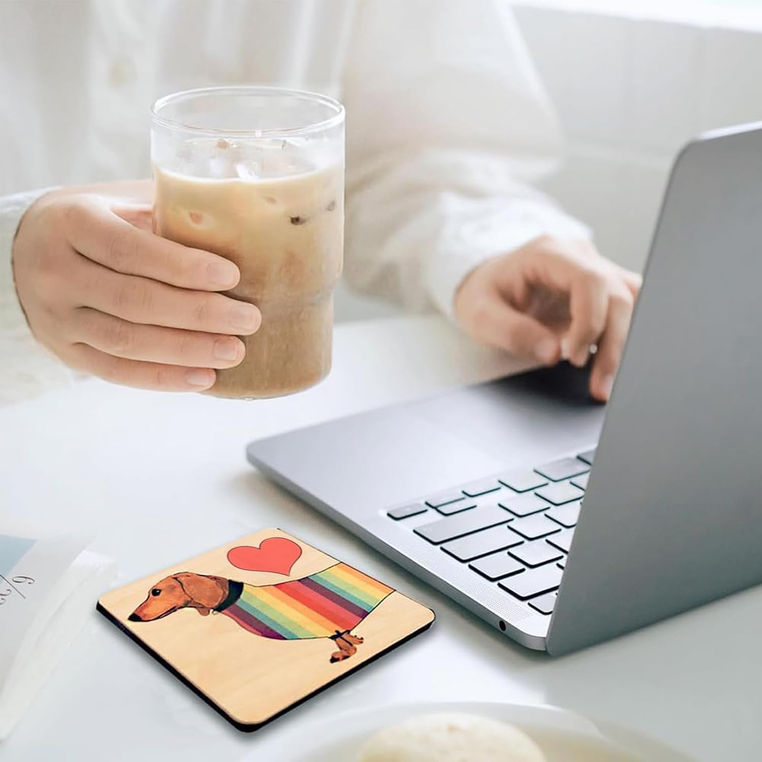 Dachshund Wooden Coasters Set with Holder, Cute Animal Shaped Drink Coasters, Handmade Table Protectors for Home and Office for Hot & Cold Drinks, Unique Dachshund Decor